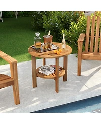 sumyeg Outdoor Teak Wood Round Side Table with Slatted Shelf