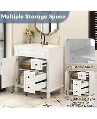 Sillysis 30 Inch Freestanding Bathroom Vanity with Ceramic Sink, French Modern Cabinet, Soft Close Drawers for Small Spaces