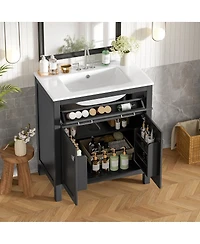 Sillysis 30" Bathroom Vanity with Ceramic Sink, Soft Close Doors & Adjustable Shelf, Modern Storage Cabinet for Small Spaces
