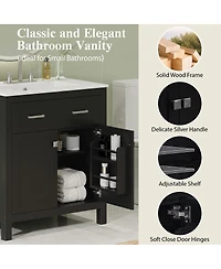 Sillysis 30" Bathroom Vanity with Ceramic Sink, Soft Close Doors & Adjustable Shelf, Modern Storage Cabinet for Small Spaces