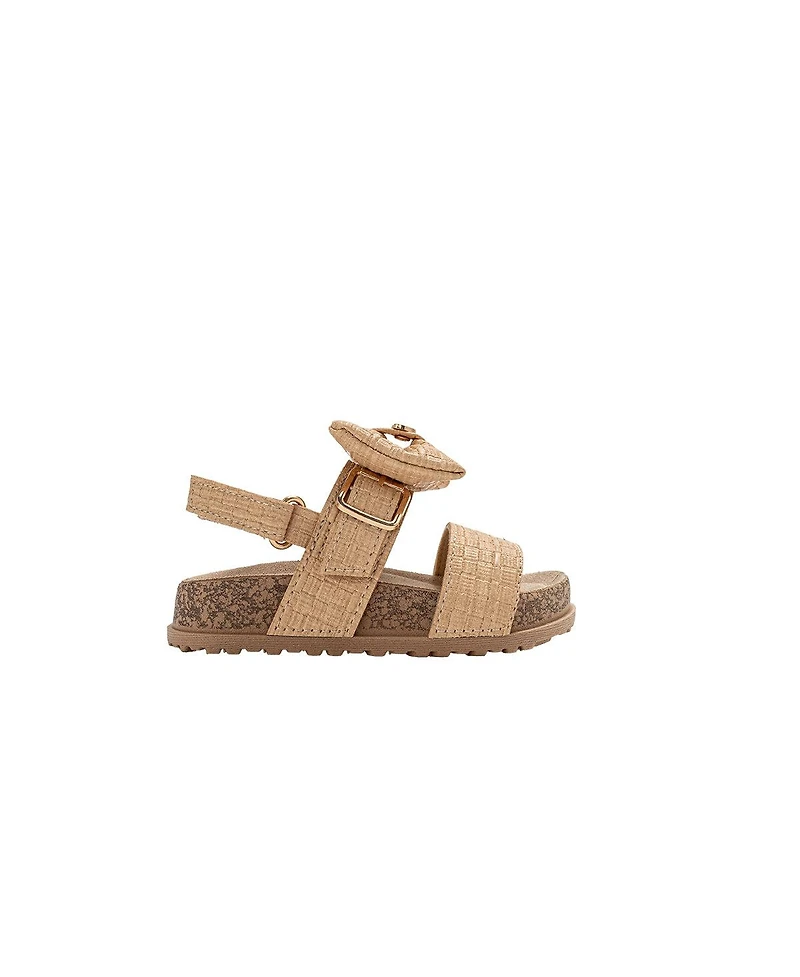 Pixie Bloom Little Girls Sandals – Cute Footbed and Flat Summer Shoes with Puffy Bow