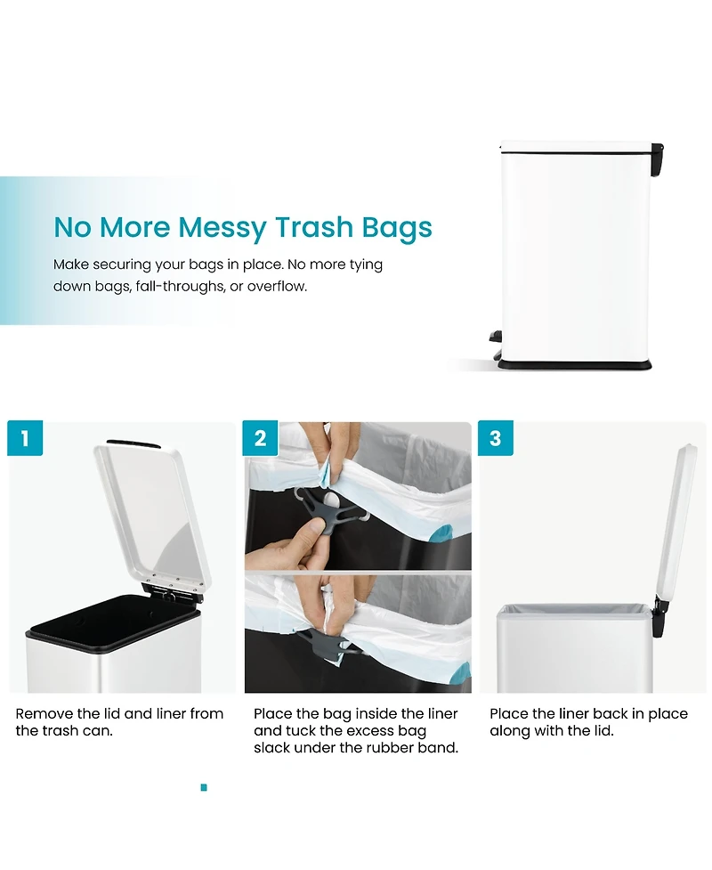 Home Zone Living 4 Gallon Slim Stainless Steel Kitchen Trash Can with Step Pedal and Soft Close Lid.