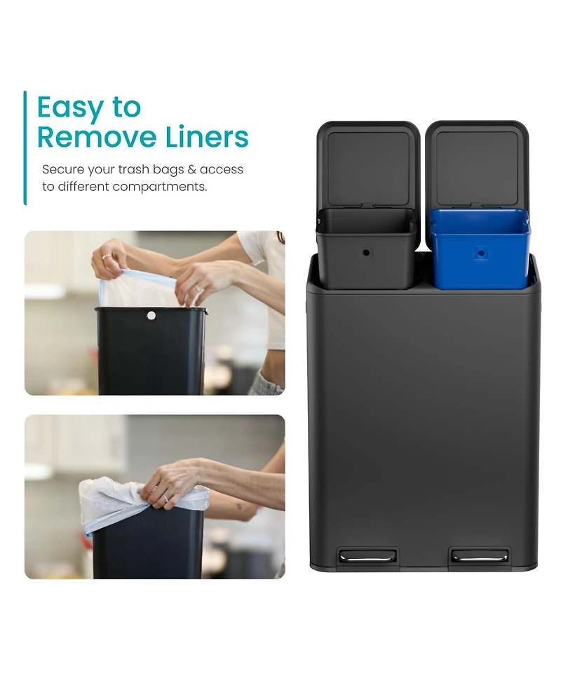 Home Zone Living 16 Gallon Stainless Steel Dual Trash and Recycling Can with Removable Liners Soft Close Lids