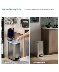 Home Zone Living 4 Gallon Slim Stainless Steel Kitchen Trash Can with Reeded Pattern, Step Pedal and Soft Close Lid