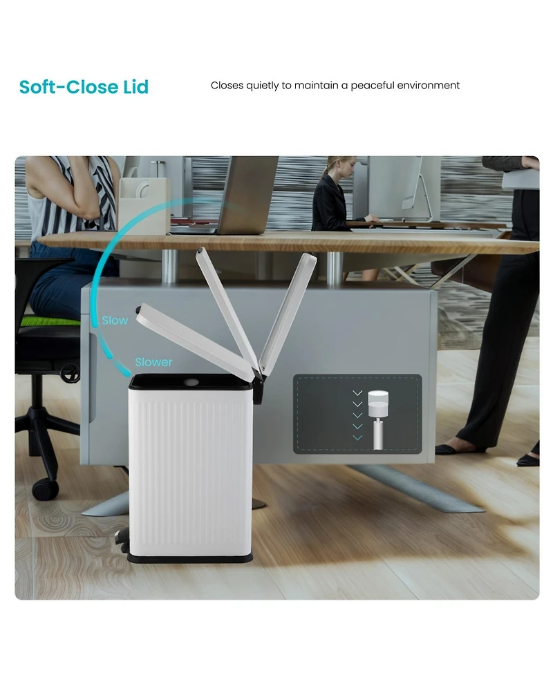 Home Zone Living 4 Gallon Slim Stainless Steel Kitchen Trash Can with Reeded Pattern, Step Pedal and Soft Close Lid