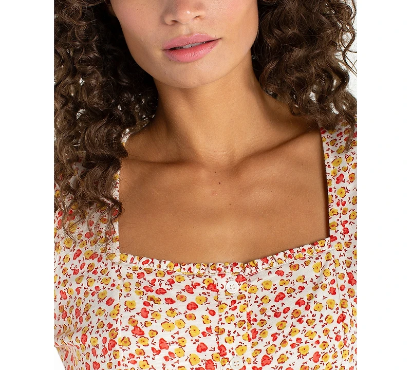 Liverpool Los Angeles Petite Square Neck Puff-Sleeve Blouse