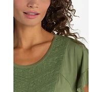 Liverpool Los Angeles Petite Flutter-Sleeve Round Neck Woven Top