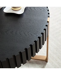 Rainsken Modern Drum Coffee Table, 31.5'' Round Center Table with Fluted Edge and Sturdy Pedestal for Living Room