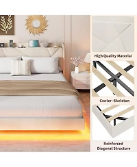 gaomon King Floating Bed Frame Led Lights Usb Charging Upholstered Storage Headboard Metal Slats No Box Spring