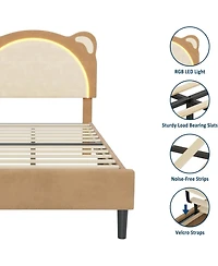 gaomon Twin Upholstered Platform Bed Frame Adjustable Led Headboard Wooden Slats No Box Spring Modern Smart