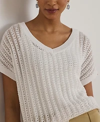 Lauren Ralph Women's Short-Sleeve V-Neck Ribbed Sweater