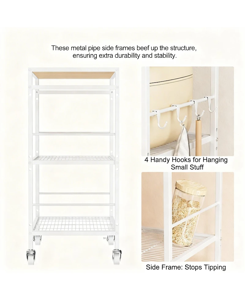 Yigii Adjustable Shelf Kitchen Cart with Metal Frame and Wheels for Versatile Storage
