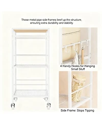 Yigii Adjustable Shelf Kitchen Cart with Metal Frame and Wheels for Versatile Storage
