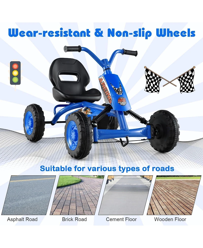 Mecale Go Kart for Kids 4 Wheel with Steering Handlebars and Adjustable