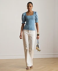 Lauren Ralph Women's Puff-Sleeve Square Neck Top