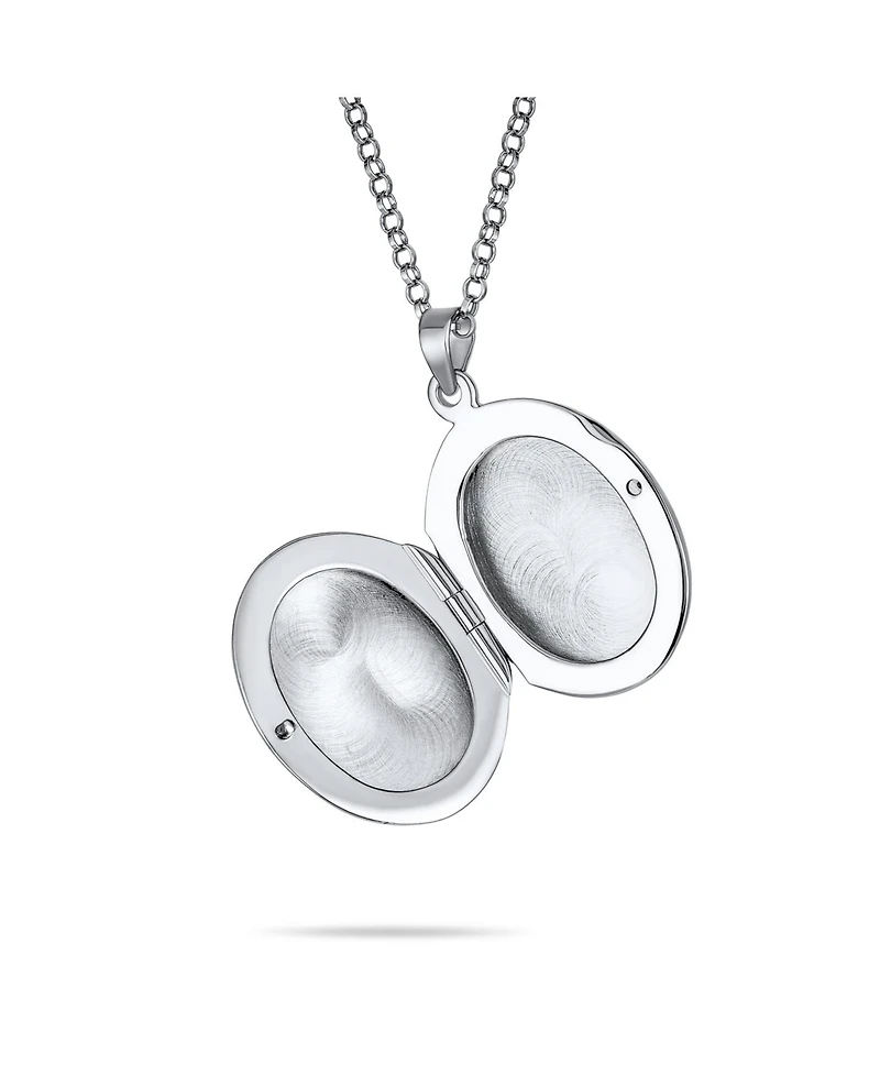 Bling Jewelry Simple Plain Oval Keepsake Photo Lockets Necklace Pendant .925 Silver Sterling