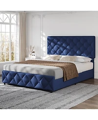 gaomon Bed Frame Adjustable Headboard 4 Storage Drawers Linen Upholstered Platform Diamond Tufted No Box Spring