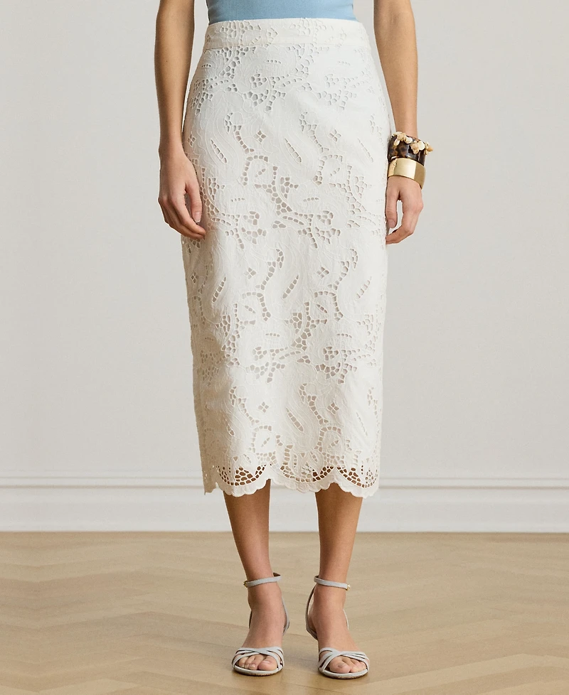 Lauren Ralph Women's Embroidered Midi Pencil Skirt