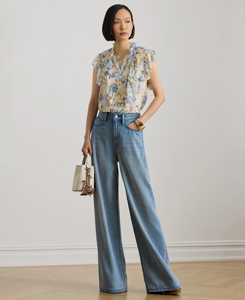 Lauren Ralph Women's Floral Flutter-Sleeve Shirt