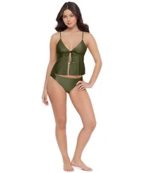 Steve Madden Womens Tie Front Crop Tankini Top Pull On Swim Hipster Bottoms