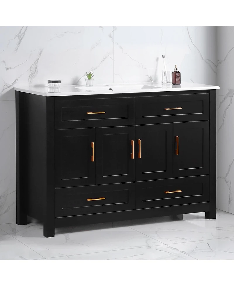 Sillysis Modern Bathroom Vanity with Ceramic Sink, 4 Soft Close Doors & 4 Drawers, Ample Storage for Large Bathroom