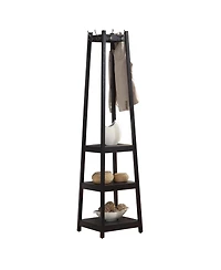 Rainsken Trapezoid Coat Rack with 3-Tier Storage Shelves, Freestanding Hall Tree with Hooks, Industrial Style for Entryway, Living Room
