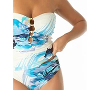 Carmen Marc Valvo Women's Amorphic Bead Trim Bandeau Neck One-Piece Swimsuit