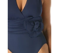 Carmen Marc Valvo Women's Halter-Neck Embellished One Piece Swimsuit