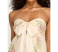Seni & Cade Women's Floral Embroidered Strapless Tie-Front Dress