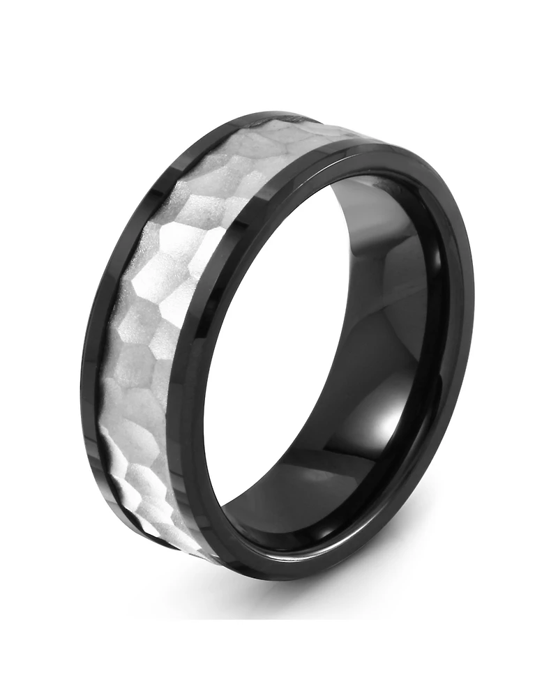 Men's Stainless Steel and Black Ceramic Ring