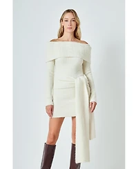 endless rose Women's Off Shoulder Sweater Mini Dress