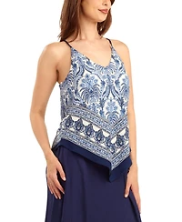 Bcx Women's Printed Triangle-Hem V-Neck Top