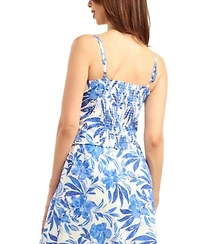 Bcx Womens Eyelet Print Tie Front V Neck Top Pleated Pull On Skirt Set