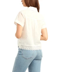 Bcx Women's Mini Floral Eyelet Collared Top