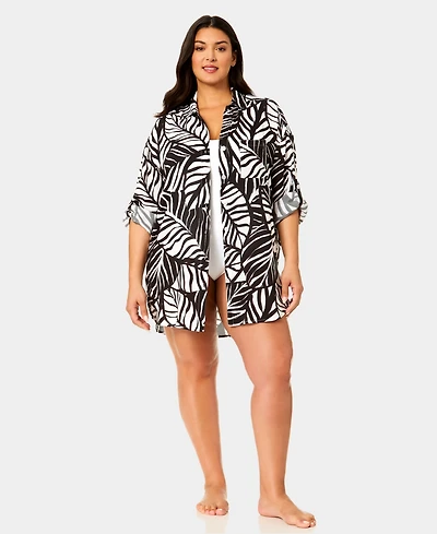 Anne Cole Plus Button Down Cover-Up Shirt