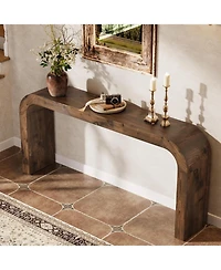 Tribesigns Solid Wood Tv Stand, 70.87-Inch Farmhouse Sofa Table with Waterfall Curved Corners for Hallway