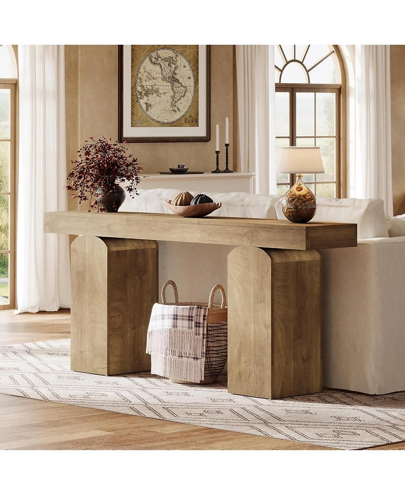 Tribesigns 63" Long Entryway Table, Farmhouse Console Table with 2 Arched Pedestal Legs