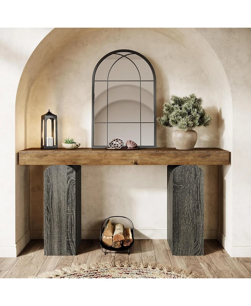Tribesigns 63" Long Entryway Table, Farmhouse Console Table with 2 Arched Pedestal Legs