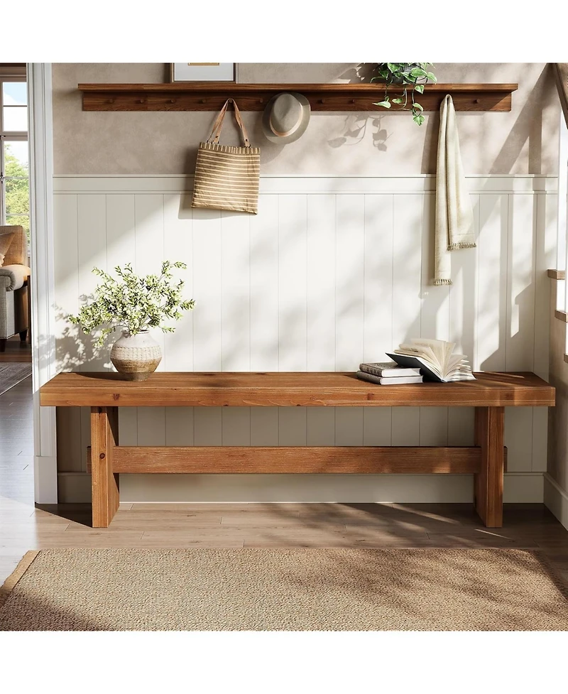 Tribesigns 63" Long Solid Wood Entryway Bench