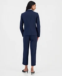 Anne Klein Womens Seersucker Stripe Blazer Ruffle Trim Shirt Seersucker Stripe Pants
