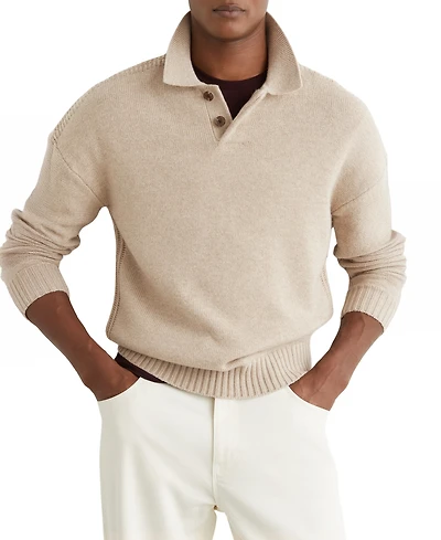 Reiss Men's Wool-Blend Half-Button Polo Jumper Sweater