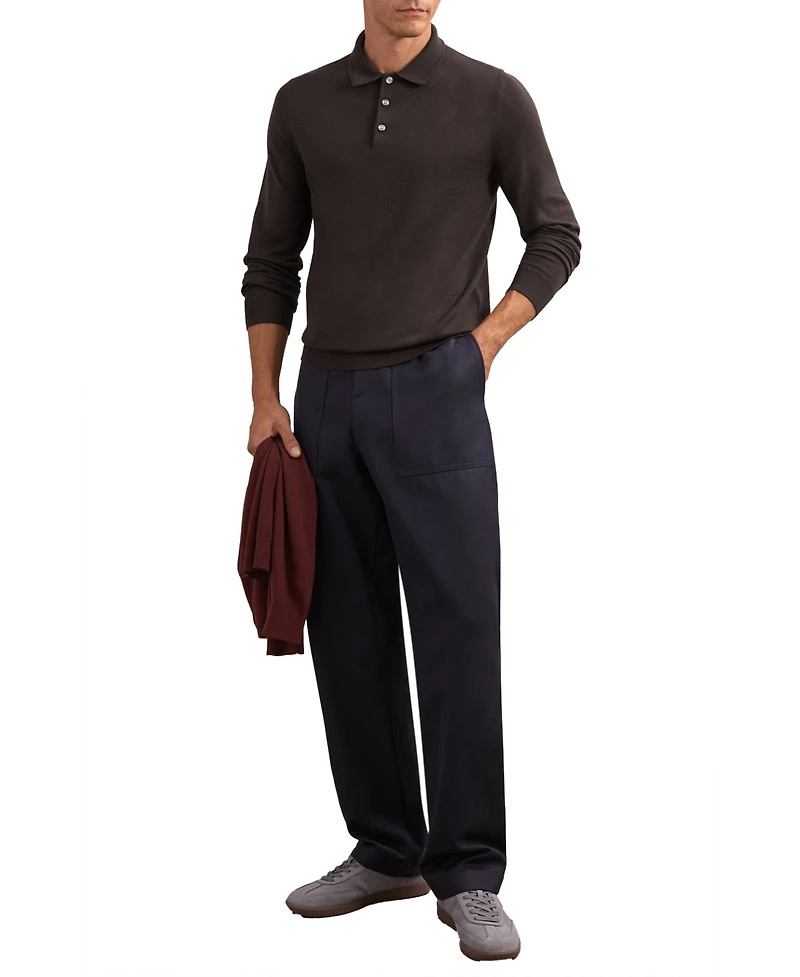 Reiss Men's Merino Wool Long-Sleeve Polo Shirt