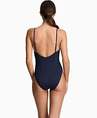 Lauren Ralph Women's Knotted Keyhole Stripe One-Piece Swimsuit