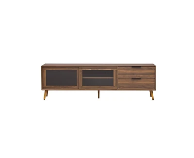 sumyeg Modern Tv Stand Console with 2 Glass Doors 2 Drawers & Storage Cabinet