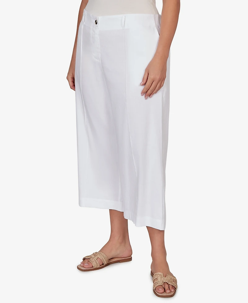Ruby Rd. Plus Stretch Linen Wide-Leg Fly-Front Capri Pants