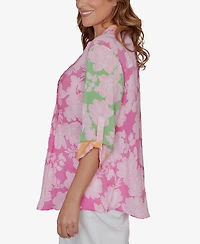 Ruby Rd. Plus Color Block Floral Pintuck Gauze Top