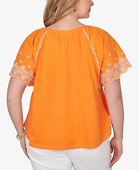 Ruby Rd. Plus Size Embroidered Sleeve Slub Knit Top