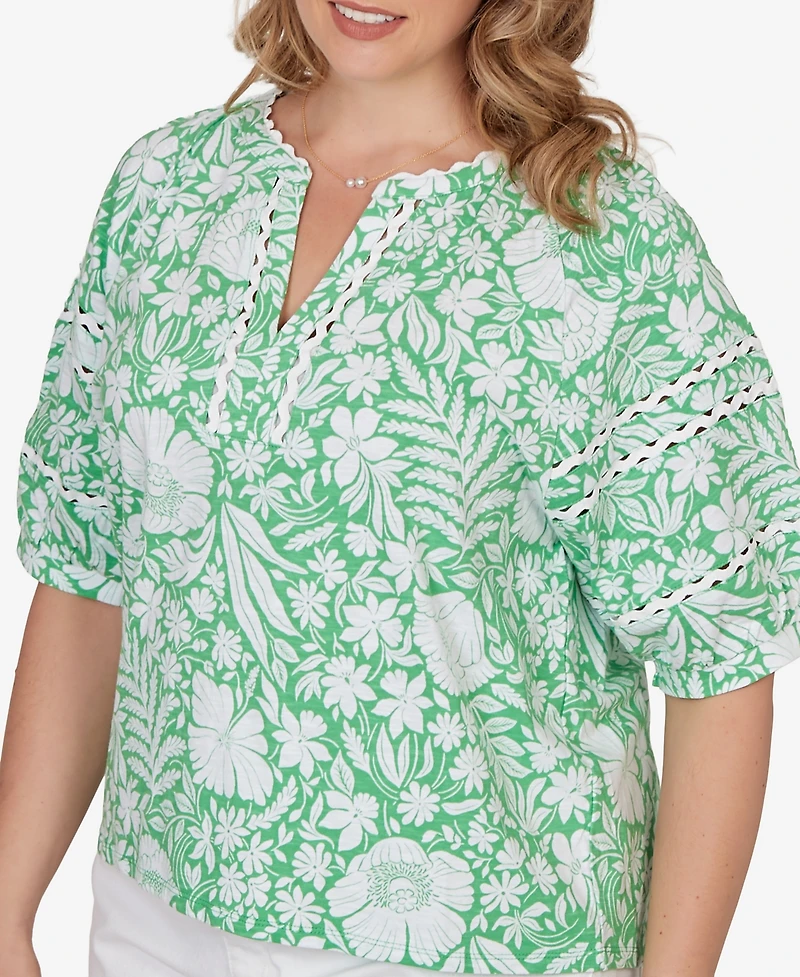 Ruby Rd. Plus Tropical Floral Trim Knit Top