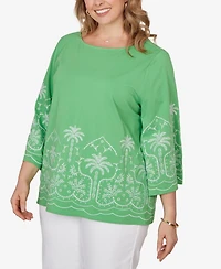 Ruby Rd. Plus Palm Tree Embroidered Knit Top
