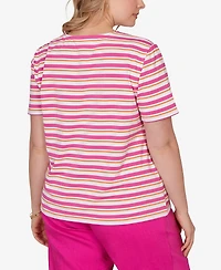 Ruby Rd. Plus Crochet Neck Stripe Knit Top